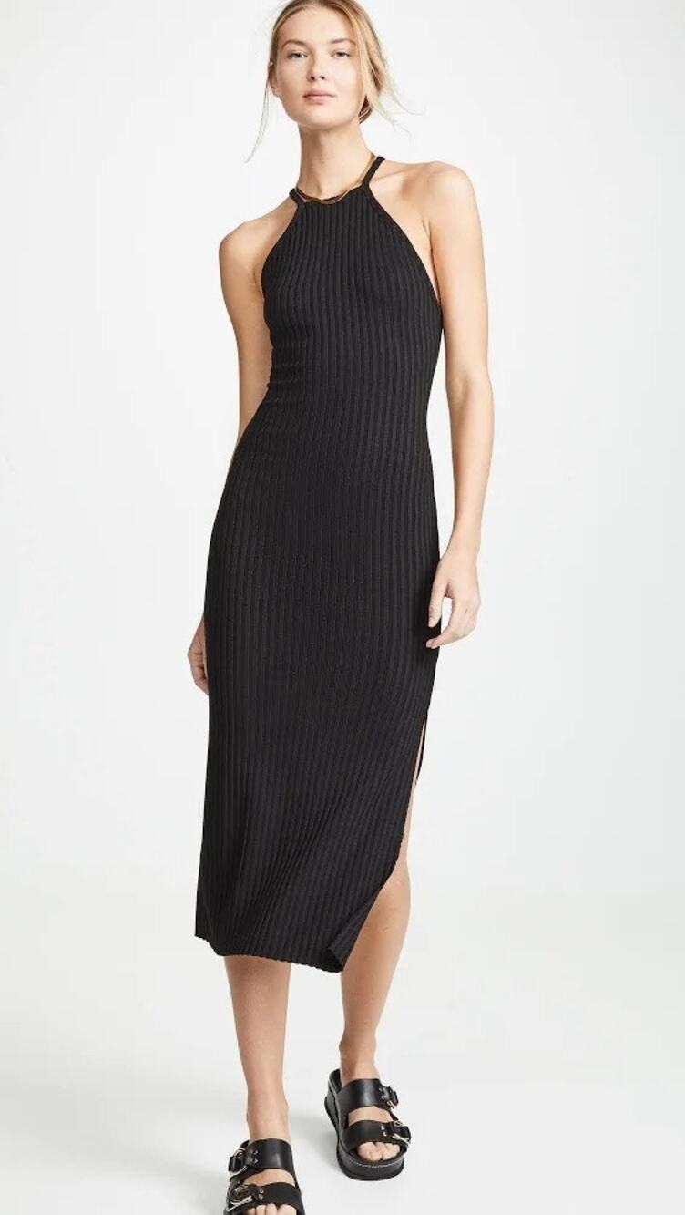 The Range Black Framed Rib Midi Dress Small Boho Body Con Witchy Grunge Slit